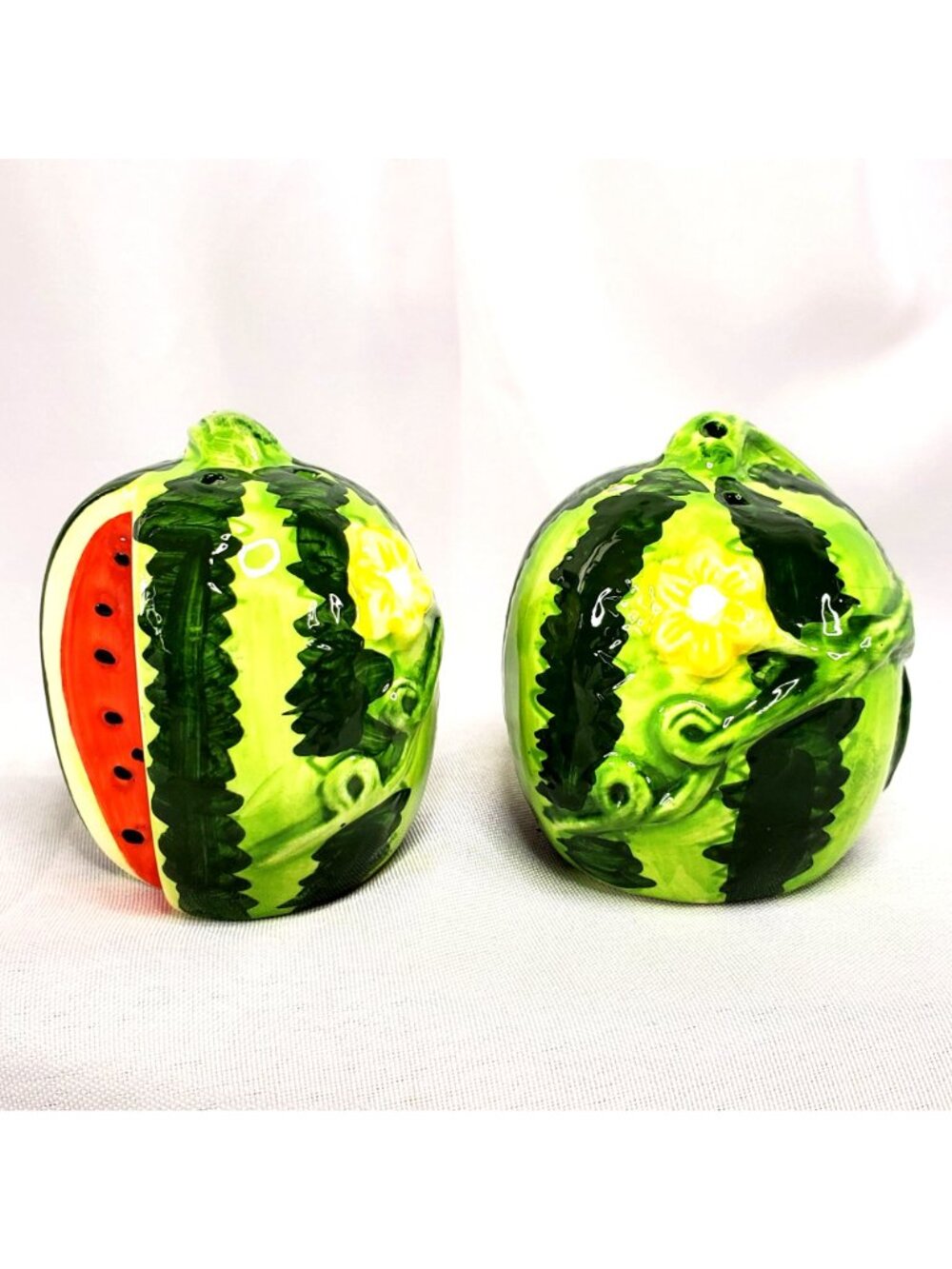 VTG Watermelon Ceramic Salt & Pepper Shakers Hand-Painted 2.75" Tall - Picture 2 of 10